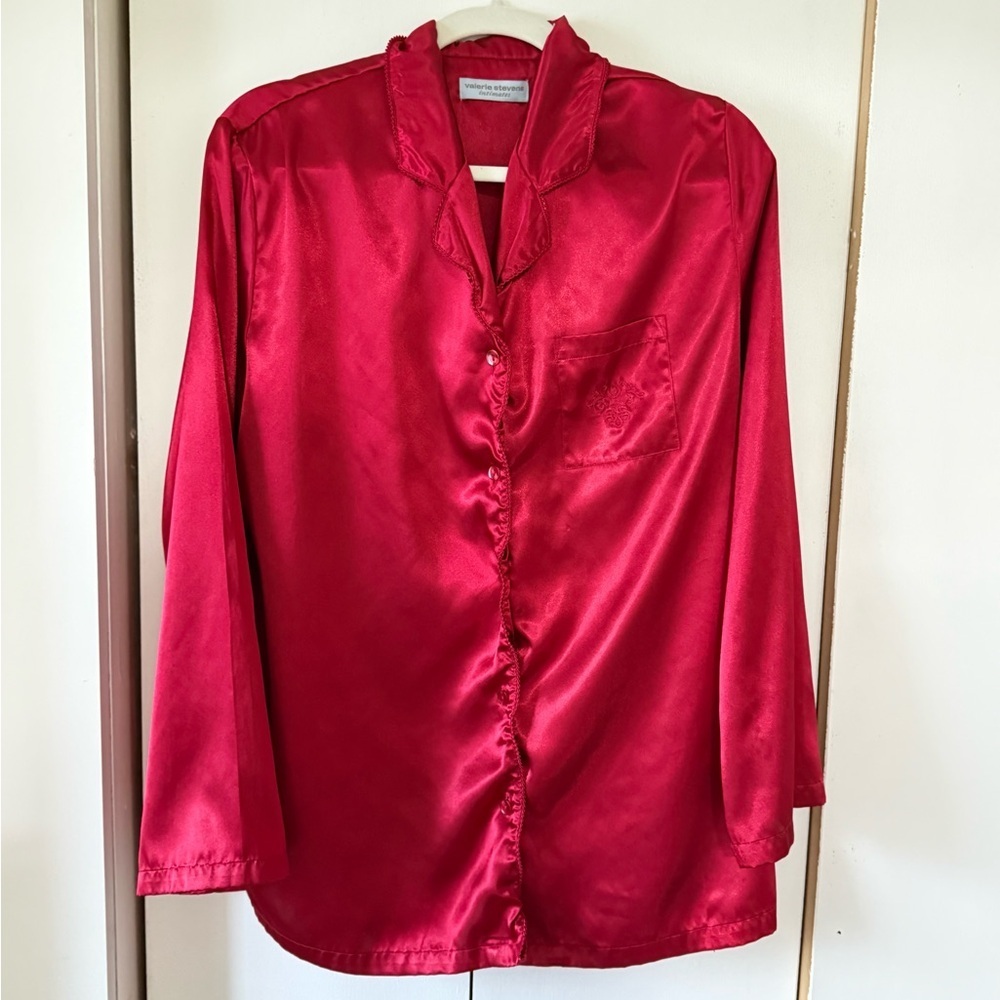Vintage Valerie Stevens Intimates Satin Long PJ Set w Beautiful Detailing Size L - Picture 2 of 8